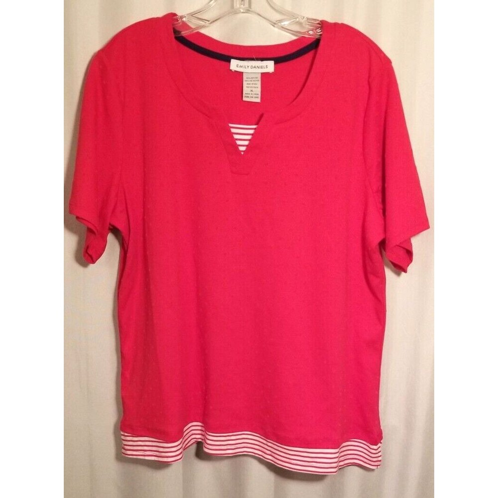 Emily Daniels Women's Top Stripe Accent Dot Embossed Design Nautical Red Size XL